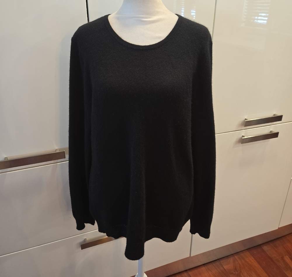 100% Cashmere Classic Black Crewneck Quiet Luxury Sweater Womens Large